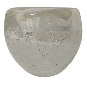 Clear Art Glass Votive Candle Holder With Bubbles Polish Bottom Heavy 3.5 in‎